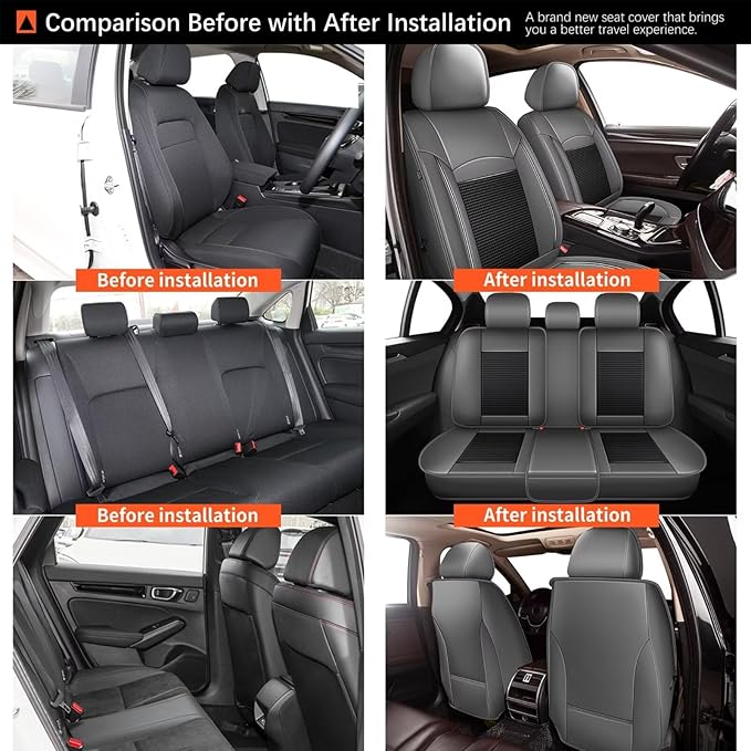 DISUTOGO Full Set Seat Covers Fit for Nissan Juke 2011-2017 Waterproof Faux Leather Automotive Cushion Protector Car seat Covers Compatible Airbag(5 Seats, Grey)