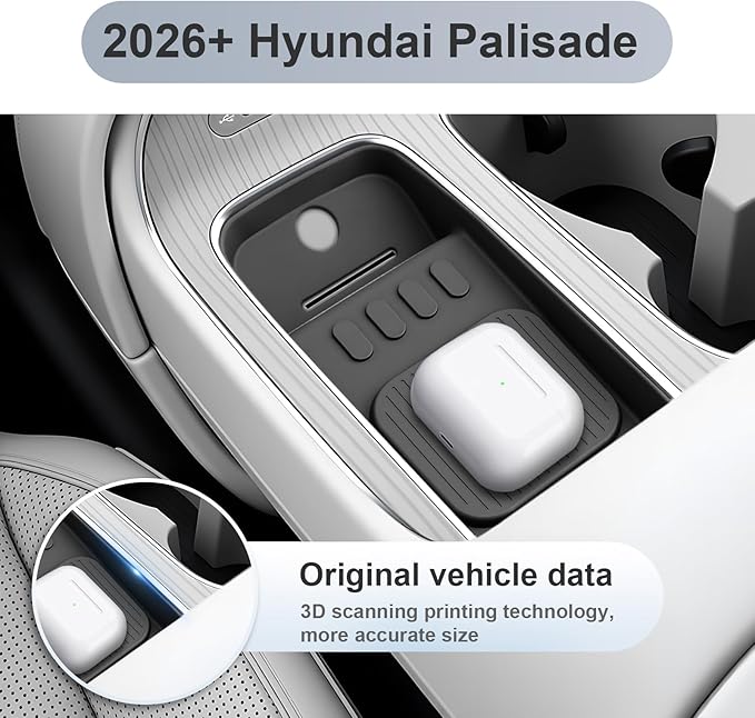 SKTU for 2026 Hyundai Palisade Wireless Charging Mat 2026+ Palisade Center Console Non-Slip Pad Hyundai Palisade 2026 Accessories 2026 Palisade Rubber Console Mat Durable