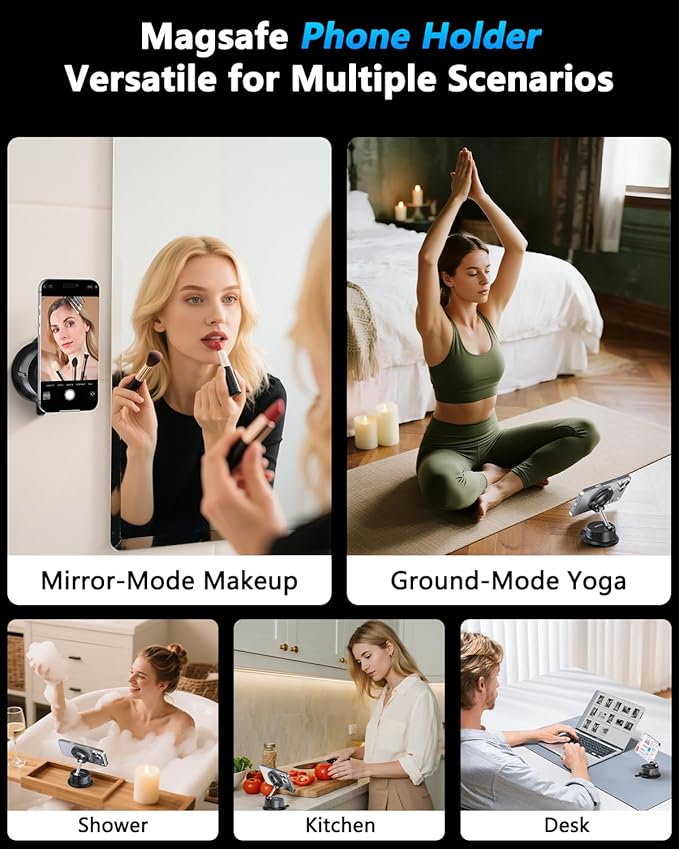 VIPWISE Magnetic Phone Holders for Your Car [89+LBS Suction & 3200gf Magnetic] 360° Adjustable Magsafe Car Phone Mount, Vacuum Suction Cup Car Mount for iPhone 17 Pro Max 16 15 14 13 12 Air Plus