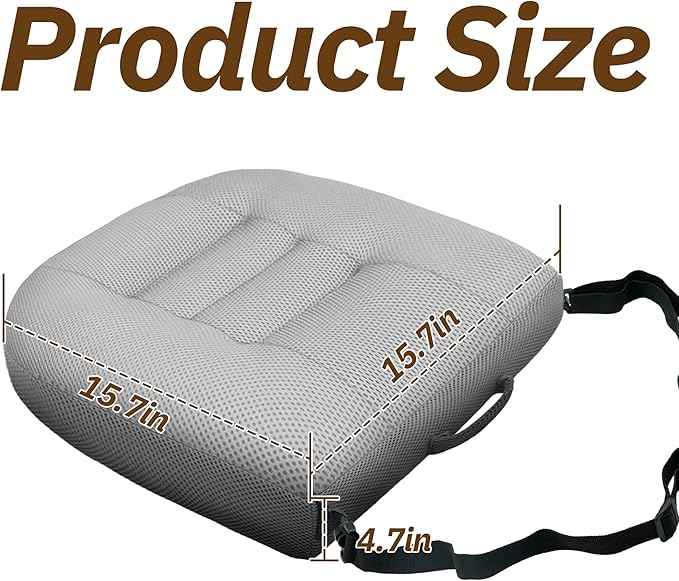 Jokuye Universal Booster Seat Cushion 15.7"x15.7" Portable Height Adjuster with Breathable Mesh & Straps, Posture Support for Driving, Office & Outdoor Use - Gray