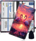 Car Registration Holder, PU Leather Vehicle Glove Box Organizer for Driver License, Document, Car Insurance Holder with Magnetic Shut, Auto Paperwork Wallet Case Accessories, Pink Flamingos Pattern