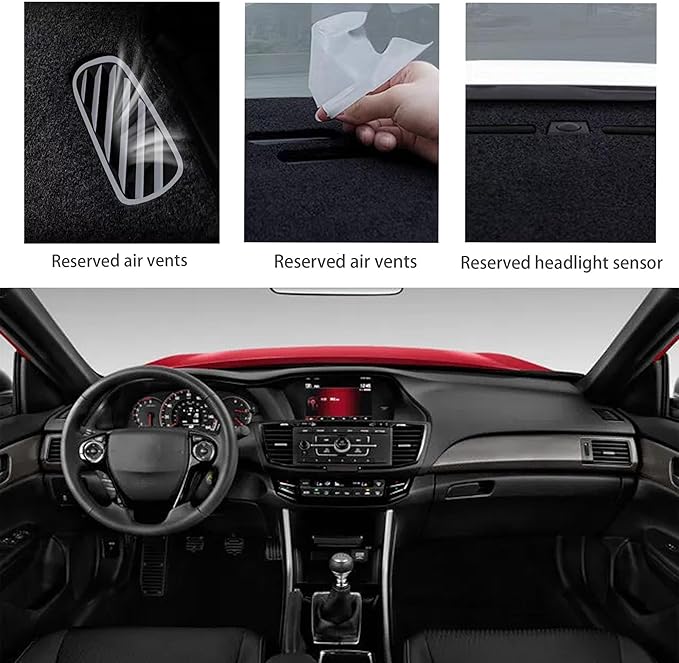Upgraded Dash Mat for 2013-2017 Honda Accord Polyester Dash Board UV Protection Non-Slip Windshield Reflective Dash Cover Interior Accessory Black (Without HUD)