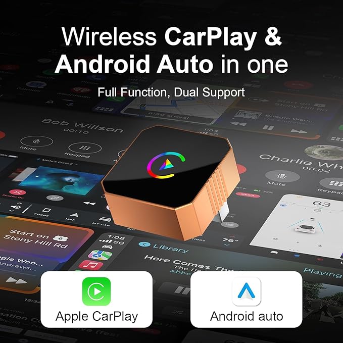 Aimoon Wireless CarPlay Adapter for Apple iPhone ＆ Android Auto Small Size, Wired to Wireless Car Play Adapter Plug & Play Compatible with After 2016 Cars