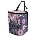 Talayituse French Bulldog Cherry Blossom Print Car Trash Can with Lid, Leak Proof Auto Trash Bag Hanging Vehicle Garbage Can Multipurpose Storage Container for Back Seat Road Trip