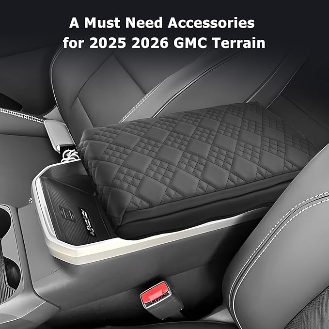 LUWU 2025 2026 Terrain Center Console Cover Compatible with 2025 2026 GMC Terrain Accessories 2025 Terrain GMC Armrest Cover Center Console Pad Armrest Console Cover (Thick Black)