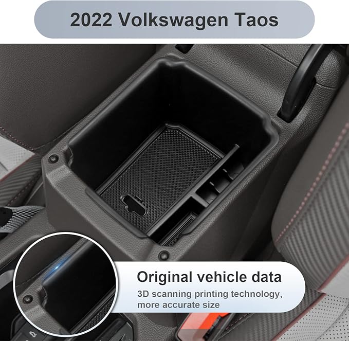 SKTU for 2022 2023 2024 Volkswagen Taos Center Console Organizer 2022 2023 2024 Taos Accessories Insert ABS Black Materials Tray Armrest Secondary Storage Box