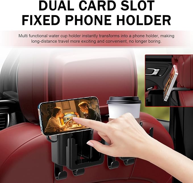 Car Headrest Cup Holder, 3-in-1 Multifunctional Vehicle Backseat Organizer for Phone Cup Holder Bag, Large Capacity Back Seat Organize Accessories, Universal for Most Vehicles (Black)