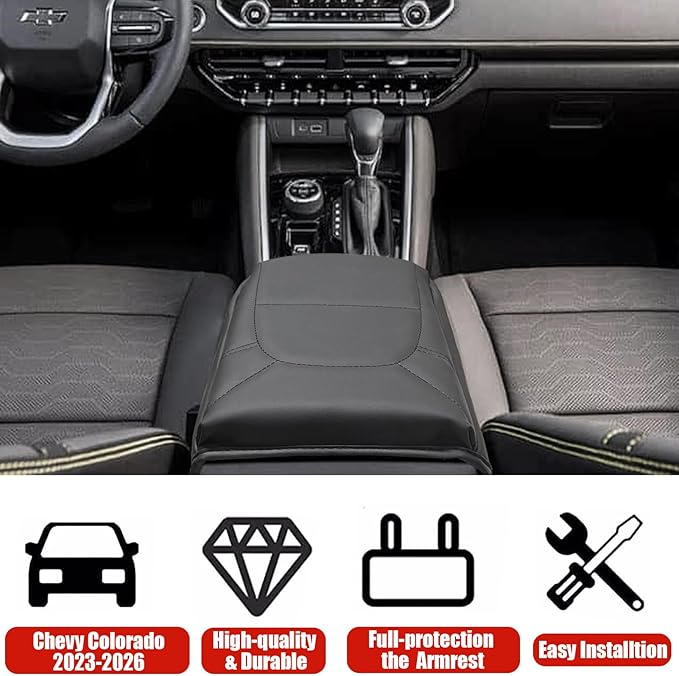Center Console Cover for Chevy Colorado/GMC Canyon - [Upgraded] Thick & Soft Armrest Cover for Colorado Canyon 2023 2024 2025 2026 Interior Accessories - Black Stitch