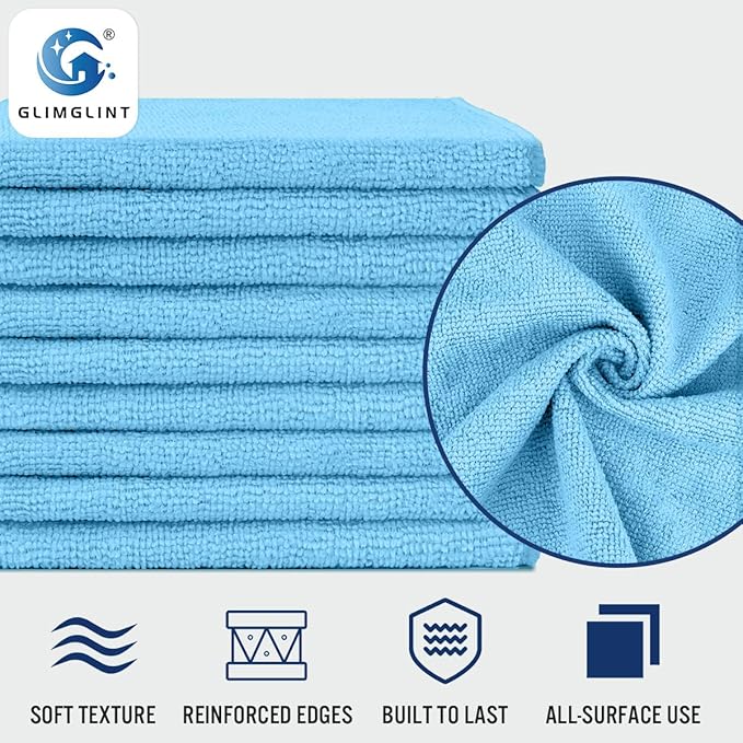 GLIMGLINT Blue Microfiber Cleaning Cloth, 150 Pack Cleaning Rags, Cleaning Towels with 3 Color Assorted, 14"X12"