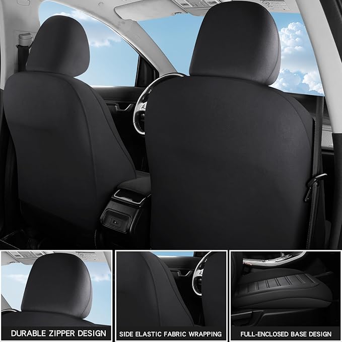 crossmiles Faux Leather Car Seat Covers Full Set, Foam Seat Cover for Car, Universal Car Seat Protector with Waterproof and Breath Fit for Cars, Trucks, SUV, Vans (Black-Striped)