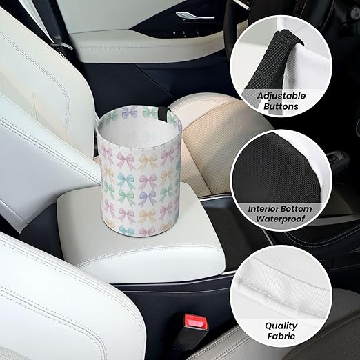 Pastel Ribbon Bows Car Trash Can Leak-Proof Waterproof Hanging Trash Bin Collapsible Garbage Can for Car Accessories Travelling Camping