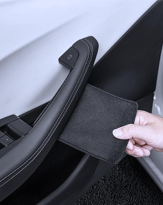 cybtkcar 2025 Tesla 4PCS Grab Handle Cover Model Y Model 3 2017-2025, Tesla Inside Door Handle Protector, Tesla Cover Door Handle Anti-Scratch Leather Handle Plate Model Y Model 3 Accessories
