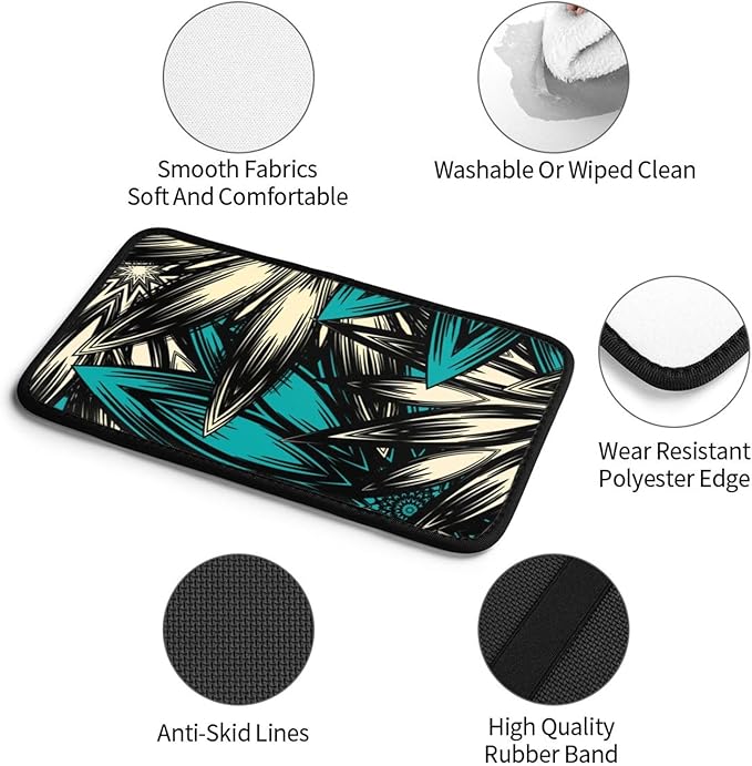 Vintage Boho Flowers Teal Green Floral Car Center Console Cover Car Armrest Cushion Waterproof Middle Console Cover Car Arm Rest Cover Pad Comfortable Car Accessories Interior for SUV Sedan Truck