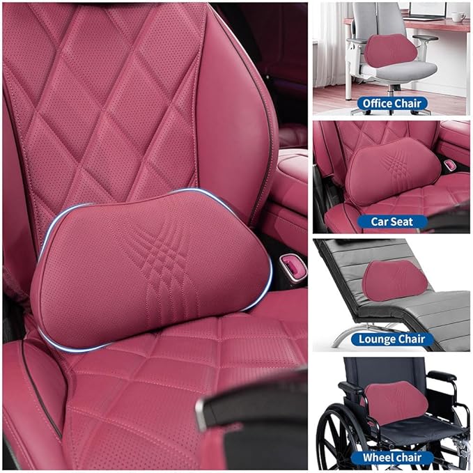 Dapucarin Lumbar Support Pillow for Car Seat, Office Chair Nappa Leather Memory Foam Lower Back Cushion for Back Pain Relief Improve Posture, Ergonomic Back Rest for Gaming Chair, Red, 1PC