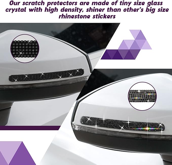 Gengki 10PCS Car Door Handle Bling Rhinestones Stickers Universal Auto Door Handle Scratch Cover Guard Protective Film Pad with Safety Reflective Strips
