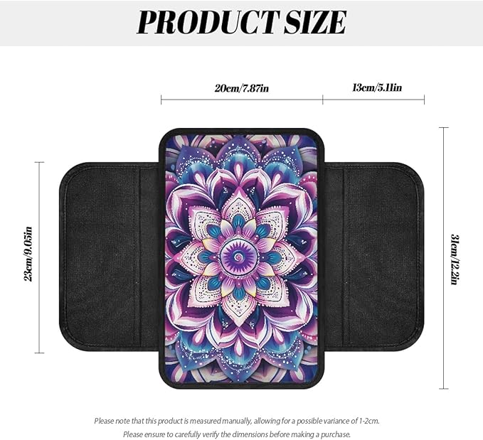 CLOHOMIN Boho Mandala Flower Car Armrest Cover Cushion Pad Decorative Accessories Purple Auto Center Console Cover Pad Universal Car Center Console Armrest Cover Fit for Most Vehicles