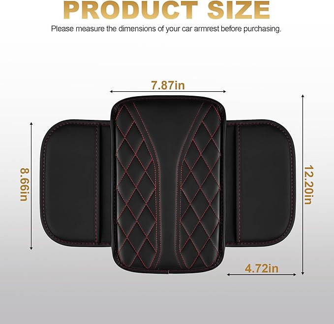 Center Console Cover Fit for CR-V: Scratch and Wear Resistant Console Cover Leather with 2 Storage Bags -Upgraded Armrest Coverfor Car,Anti-Scratch Auto Armrest Pad Accessory （Black&Red