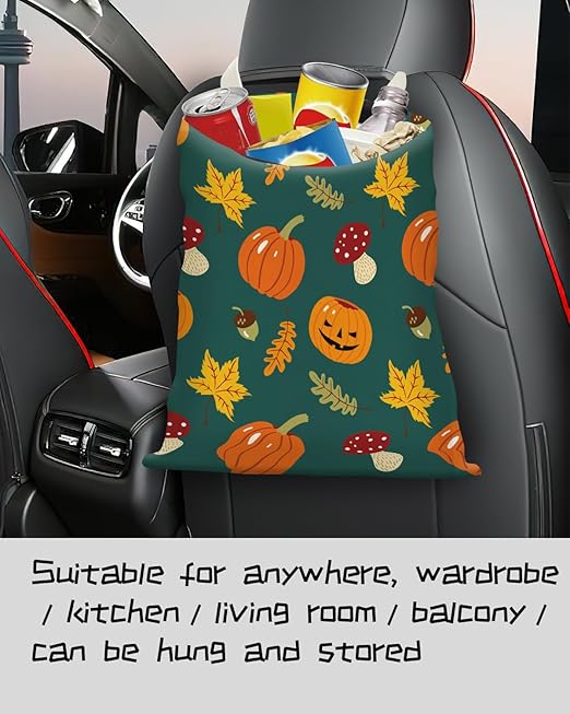 Cute Pumpkin Car Trash Can, Seat Back Hanging Car Garbage Bag, 5L Fabric Caddy, Organizer with Anti-Slip Feature