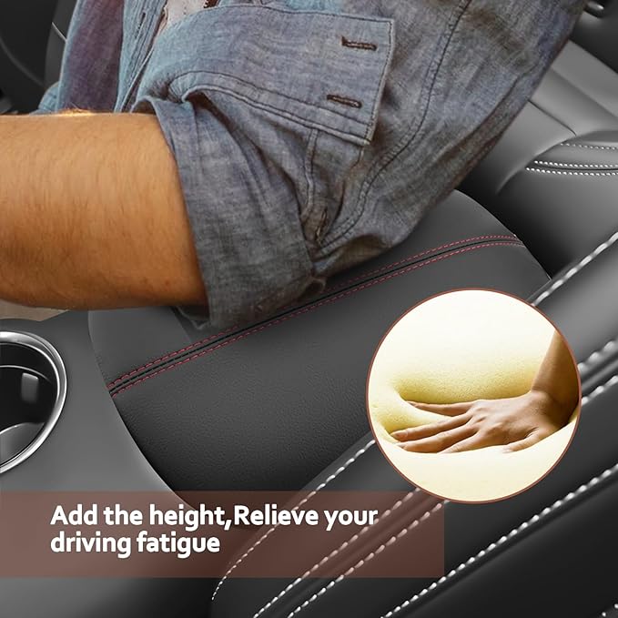SKTU for 2024 2025 2026 Ford Mustang Accessories Center Console Cover for 2024 2025 2026 Ford Mustang Armrest Cover 2024 2025 2026 Mustang Center Console Cushion (Black with Red Line)