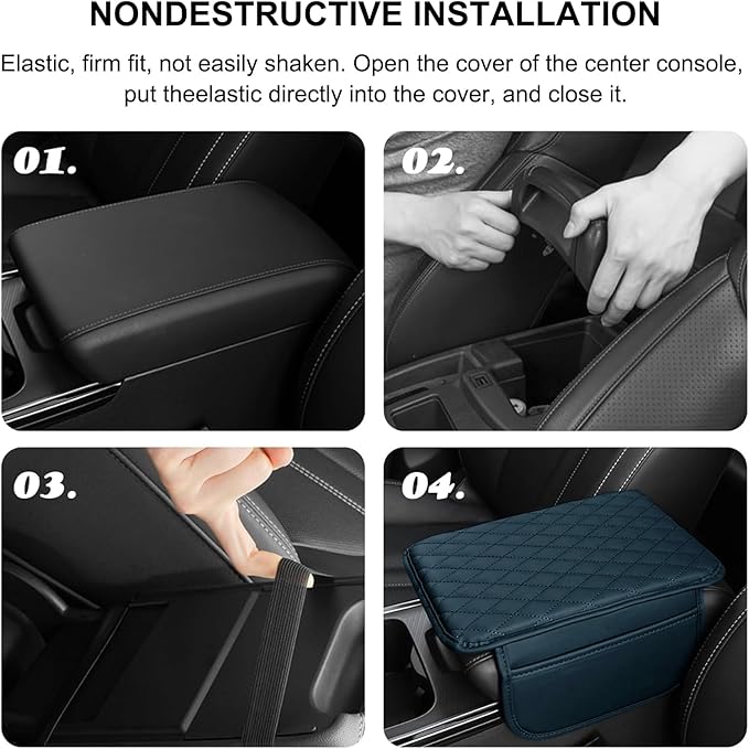 Car Center Console Cover Leather Armrest Cover Cushion with 2 Storage Bags Universal Car Armrest Seat Box Pad Car Interior Accessories Protector for Most Vehicle