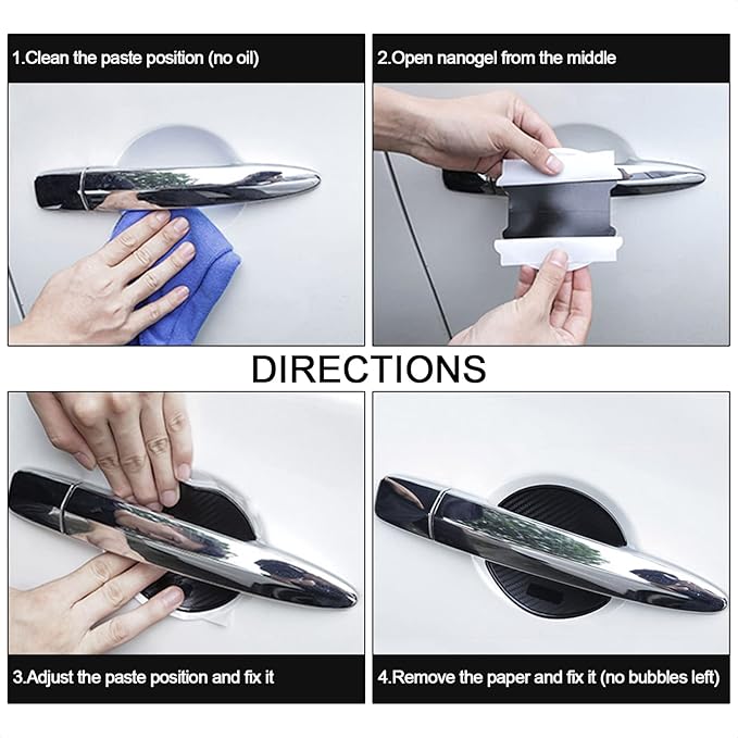 WORCAS 4 Pcs Carbon Fiber 3D Texture Car Door Handle Protector Pad Scratch Resistant Durable Premium Protection for Car Door Handles Prevents Scratches and Wear L Size