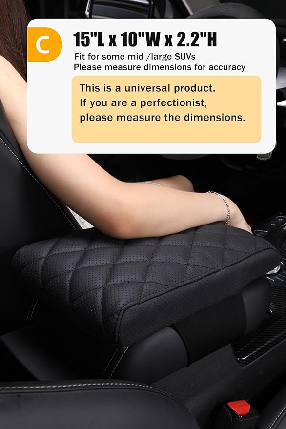 POKSRI Car Center Console Cover/pad Genuine Leather,Universal Armrest mat, Adjust driving posture Cushion,Protector box,Memory Foam,Real cowhide,Relieves shoulder/arm fatigue,boosting driving safety