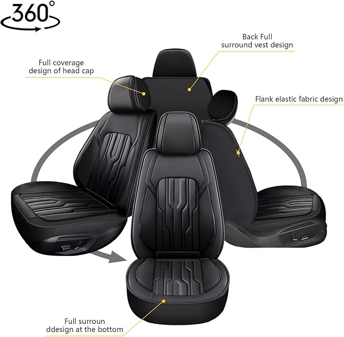 YORKENIC Fit for Volvo S80 Seat Covers Front Set 2001-2016: Breathable Leather Car Seat Covers Compatible Airbag (2 Front Set, Black)