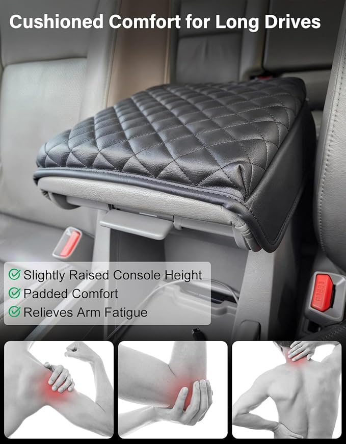 Center Console Cover Compatible with 2006-2014 Honda Ridgeline Accessories, PU Leather Middle Console Armrest Cover Protector Cushion Pad, Anti-Scratch, Black