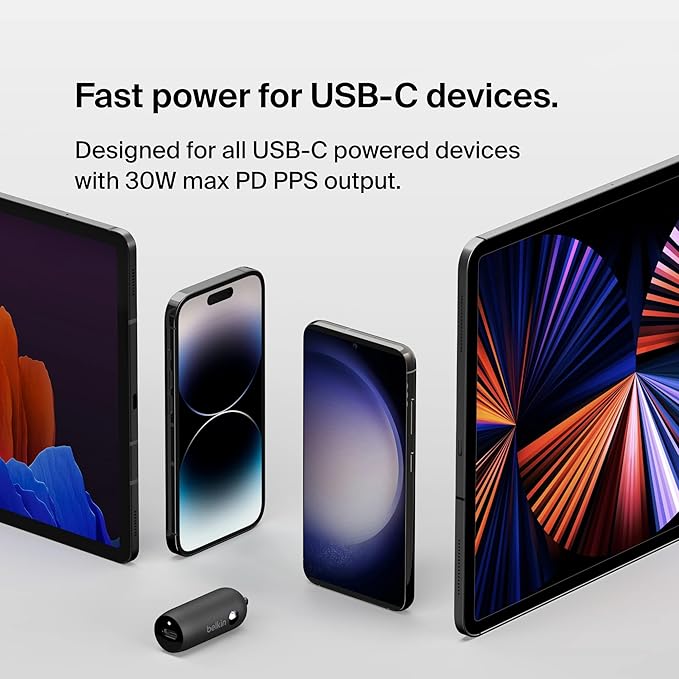 Belkin Boost↑Charge™ 30W Compact Fast Car Charger w/USB-C Power Delivery Port for iPhone 16, 16 Pro, 15, 15 Pro, Galaxy S25, S24, Note, Pixel 9 & More - Black
