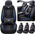Pengchen Luxury 2 Seats Car Seat Covers Protectors for Honda Civic 2017-2025, Back Storage Pocket Design & Headrest Pillow & Lumbar Support Black & Blue Line