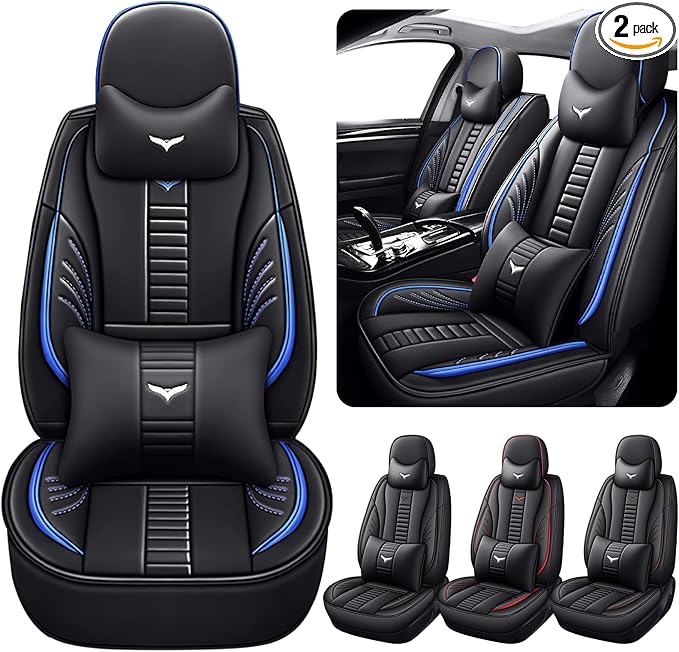 Pengchen Luxury 2 Seats Car Seat Covers Protectors for Honda Crosstour 2012-2015, Back Storage Bag Design & Headrest Pillow & Lumbar Support Black & Blue Line