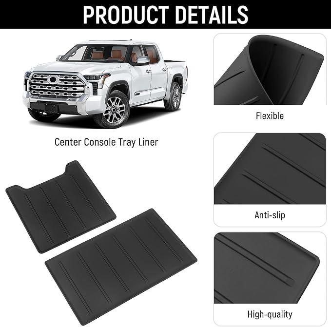 YOJOJOCO 2PC Center Console Tray Liner Compatible with Toyota 2022-2026 Tundra (Only Fit Platinum, 1794, TRD PRO, Capstone) & 2023-2026 Sequoia Accessories Center Console Organizer Protective Pad