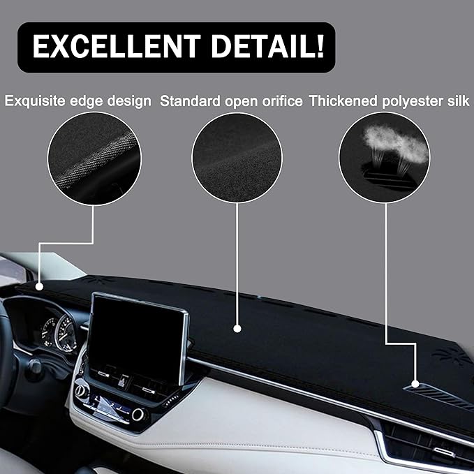 for Toyota Corolla Accessories 2019-2022 2023 2024 2025 2026 Dash Cover Dashboard Cover Mat Center Console Carpet Non-Slip Protector Sunshield Pad Custom Fit for Corolla 2020 2021, Black Trim
