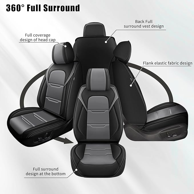YORKNEIC Seat Covers for Volvo S80 2001-2016:2 Row 5 Seat Full Set Faux Leather Car Seat Covers for S80 Automotive Seat Cushion with Airbag Compatible(5 Seat Full Set,Black&Grey)