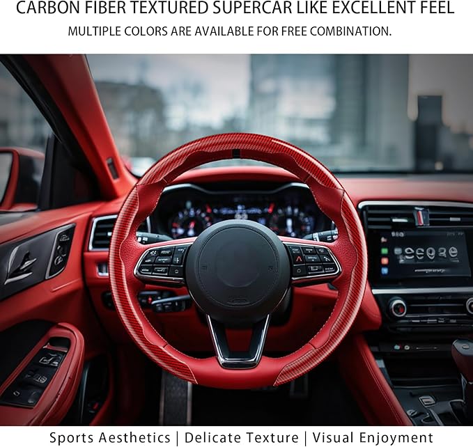 FOAN Steering Wheel Covers, 3PCs Carbon Fiber Anti-Skid Clip on Car Steering Wheel Cover Protector Universal for Most Car, White