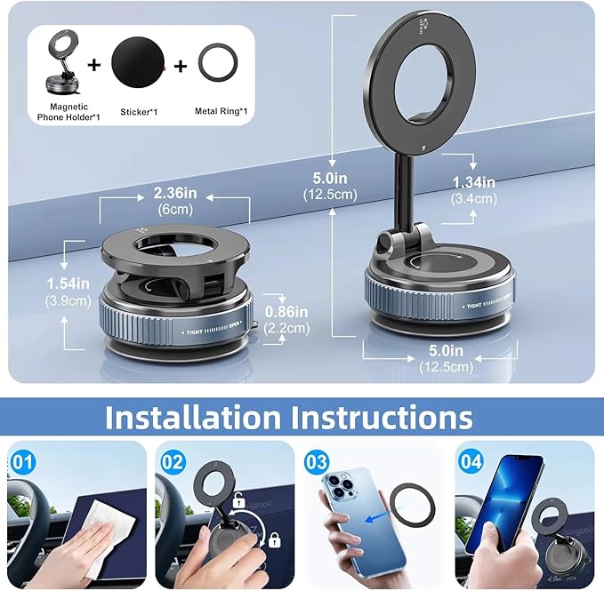Upgrade Vacuum Magnetic Phone Holder for Your car,106 LBS Extra Strong Suction Cup N52 3800 Gauss Magnet Phone Mount for Cell Phone Holders for Your Car - Gym - Mirror for iPhone