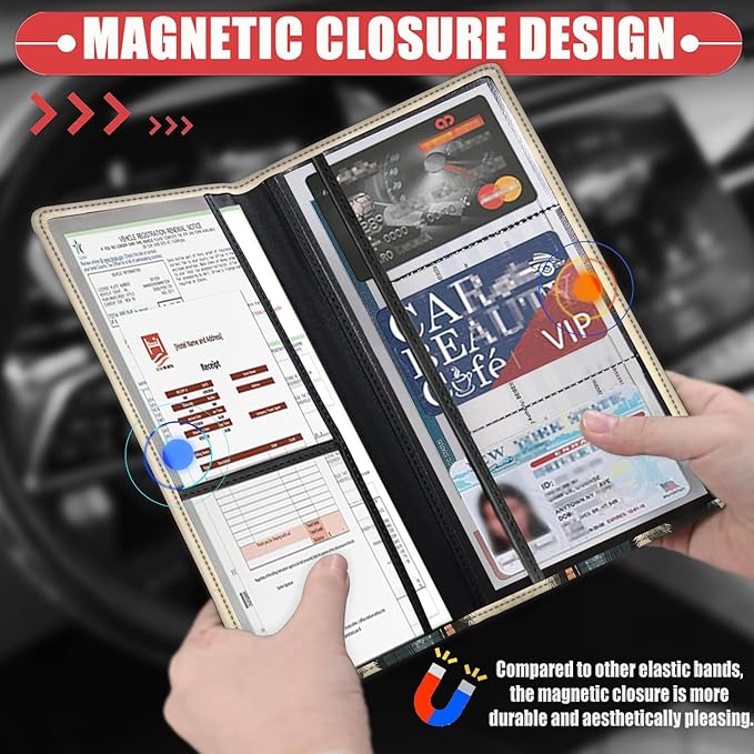 Car Registration and Insurance Card Holder for Women Men, Waterproof PU Leather Glove Box Car Organizer with Magnetic Shut, Vehicle Document Holder for Driver License,Cards, Cat Samurai Pattern