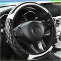 Carbon Fiber Car Steering Wheel Cover, Leather Breathable Non-Slip 14.5-15 Inch Vehicle Steering Wheel Protector, Auto Interior Protection Accessories, Universal for SUV Sedan Truck(White)