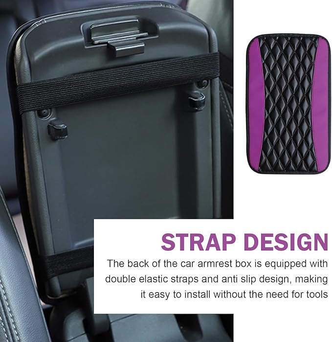 Car Center Console Cover, Leather Armrest Seat Cover Protector, Universal Waterproof Armrest Pad, Car Decoration Accessories, Fit for Most Cars, Vehicles, SUVs (Purple)