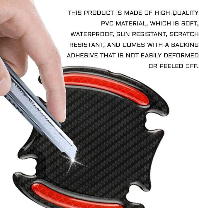 8PCS Car Door Handle Scratch Protectors, 3D Carbon Fiber Door Handle Bowl Cover Guards for Vehicles, Reflective Automotive Doors Handles Cup Accessories Paint Protective Film Sticker (Red)