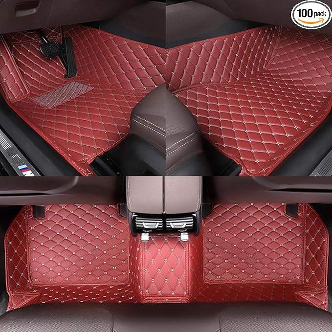 Customize All-Weather Protection Waterproof Leather Floor Mats for Cars, SUVs, and Trucks According to Automotive Model (Wine red)
