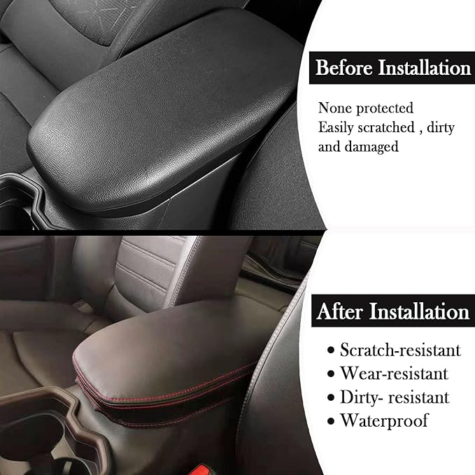 Car Armrest Center Console Covers for Toyota RAV4 Accessories 2025 2024 2019 2020 2021 2022 2023,PU Leather Middle Console Lid Cover Pad Protector(Red Line)