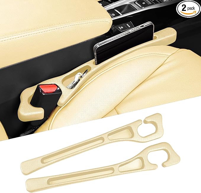 Car Seat Gap Filler, Car Seat Accessories, Car Organizers and Storage with Phone Holder, Car Organizer Fit Sedan SUV Truck Beige Set of 2