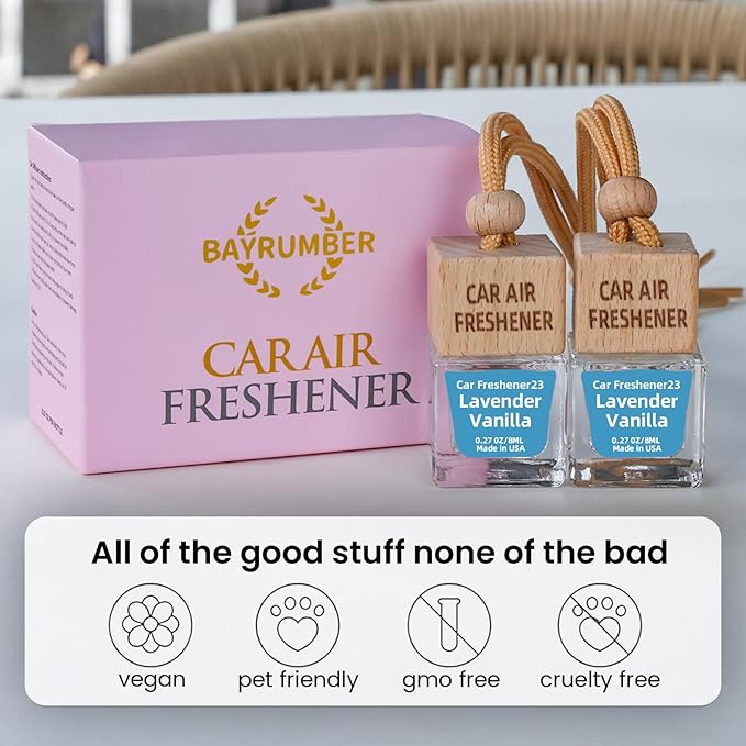 Car Air Freshener Hanging Diffuser – Long-Lasting Essential Oil Scent (Up to 60 Days) – Non-Toxic & Eco-Friendly – 2-Pack Auto Fresheners Made in USA