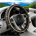 Bling Car Steering Wheel Cover, Rhinestones Elastic Leather Automotive Steering Wheel Protector, 15 Inch Sparkly Crystal Vehicle Interior Decor Accessories, Universal Fit (Beige)