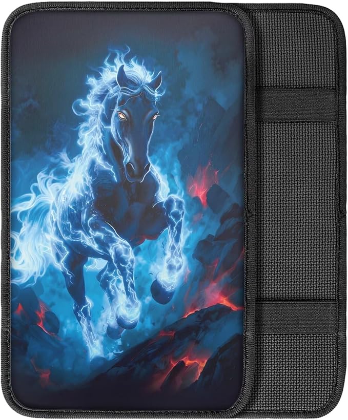 Fire Horse Print Armrest Cover Pad for Car Scratch Proof Decorative Vehicle Center Console Armrest Cover Pad Suitable for Most Vehicle Truck SUV Sedan