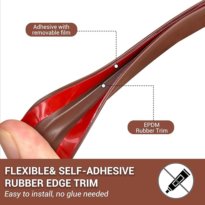 Rubber Edge Trim, Flexible Edge Trim for Sharp Edge, 1/16" U Channel Edge Protector, Self Adhesive Edge Guards for Car Doors and Sheet Metal Parts, 10Ft, Brown Color