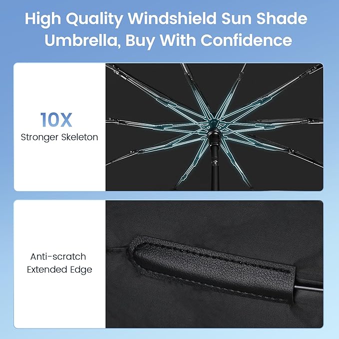 [2025 Upgrade] Rilsen Windshield Sun Shade Umbrella for 2019-2024 2025 Dodge RAM 1500 CrewCab,MegaCab Pickup,2Dr RegularCab,4Dr QuadCab Front Car Window Shades Double Thickened Foldable Sunshades
