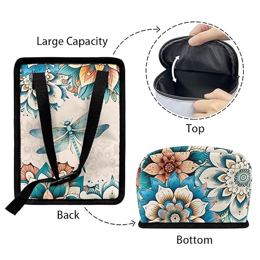 Bohemian Flower Dragonfly Car Trash Bin with Lid,Leak-Proof Car Organizer, Waterproof Car Garbage Can for Vehicle/Home/Office
