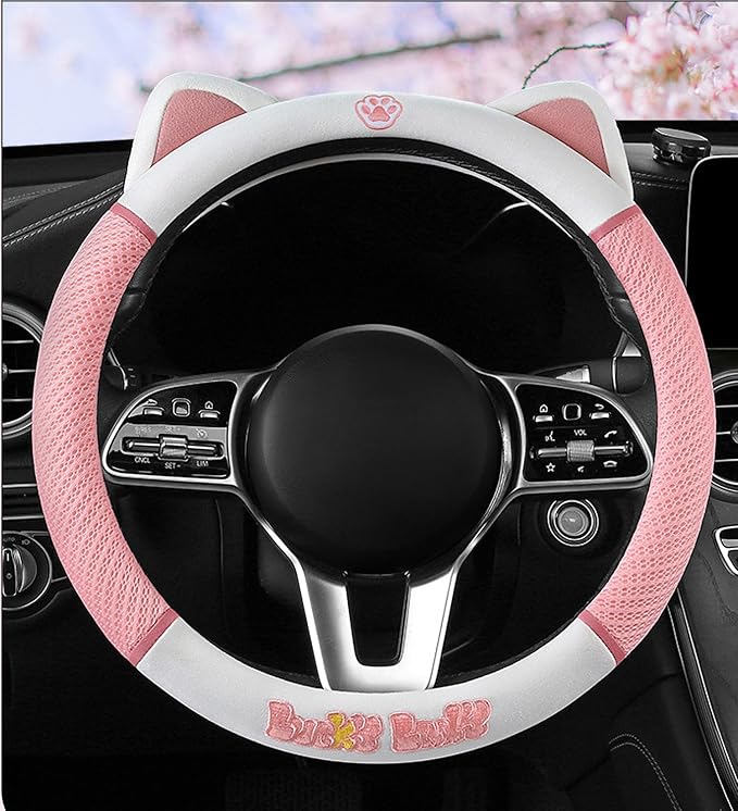 Women's Cartoon Steering Wheel Cover Comfortable, Breathable, Non-Slip All-Season Car Accessory Universal 15-inch Fit Suitable for Sedans, Pickup Trucks, and SUVs